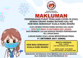 CAC Batang Kali pindah ke lokasi baharu mulai hari ini