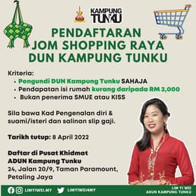 DUN Kampung Tunku tawar baucar beli-belah Aidilfitri, tarikh tutup 8 April
