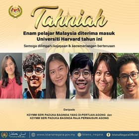 Agong, Permaisuri zahir tahniah enam pelajar Malaysia berjaya ke Harvard