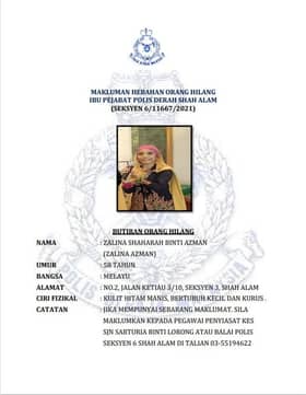 Renovation workers not linked to Zalina Azman's disappearance — Police