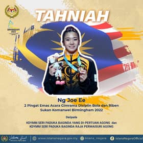 Agong, Permaisuri zahir ucapan tahniah atas kejayaan Joe Ee di Birmingham