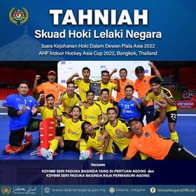 Agong, permaisuri ucap tahniah skuad lelaki negara juarai hoki dalam dewan Asia