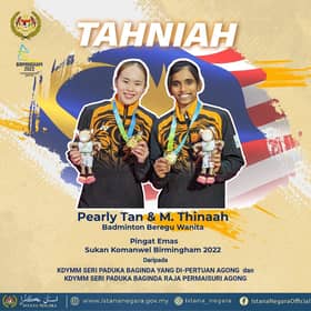 King, Queen congratulate Pearly Tan-M Thinaah for winning seventh gold in Birmingham