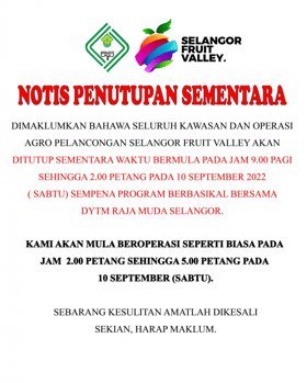 சிலாங்கூர் ஃபுரூட் வெளி நாளை காலை தற்காலிகமாக மூடப்பட்டு, மதியம் 2 மணிக்கு மீண்டும் திறக்கப்படும்