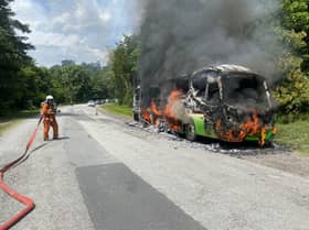 44 students and bus driver escape unhurt after bus catches fire in Gerik