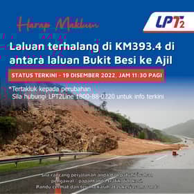 Laluan KM393.4 Bukit Besi LPT2 terhalang, pengguna dinasihat ikut jalan alternatif