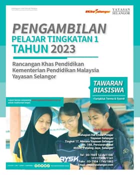 Tawaran ke sekolah terpilih, Yayasan Selangor buka permohonan pelajar tingkatan satu