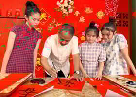 Chinese calligraphy symbolising joy, luck popular decoration for Chinese New Year