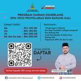 Pusat khidmat DUN Batang Kali tawar hadiah wang tunai 100 pelajar cemerlang SPM