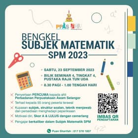 Free SPM maths workshop for PPAS members on Sept 23