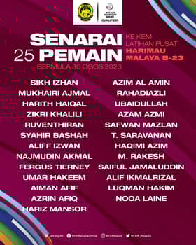 Kelayakan Piala Asia B-23: Luqman Hakim, Nooa Laine perkuat Harimau Muda