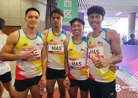 National men's 4x100m quartet sprint into Asian Games final