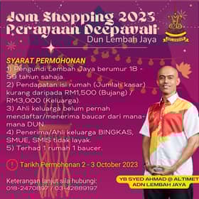 DUN Lembah Jaya buka permohonan baucar Jom Shopping Deepavali