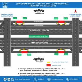 Lencongan trafik sementara untuk laluan motosikal di LSA mulai hari ini