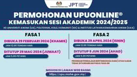 Permohonan masuk IPTA, Politeknik, Kolej Komuniti menerusi UPUOnline dibuka esok