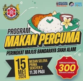 MBSA anjur program makan percuma, terhad 300 pengunjung terawal
