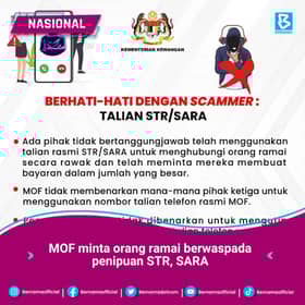 MOF: Waspada penipuan Sumbangan Tunai Rahmah, Sumbangan Asas Rahmah