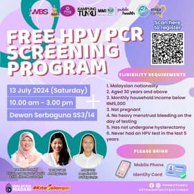 Peluang jalani saringan HPV percuma di DUN Kampung Tunku 13 Julai 