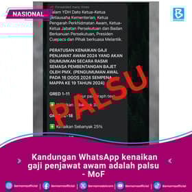 Mesej tular kenaikan gaji penjawat awam palsu, orang ramai dinasihat waspada