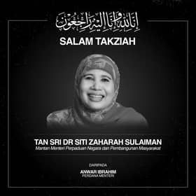 PM expresses condolences on passing of former minister Siti Zaharah