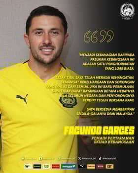 Pemain pertahanan Facundo Garces sertai skuad Harimau Malaya