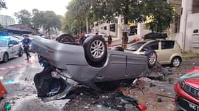 Pekerja pusat cuci kenderaan parah, kereta dipandu terjunam dari tingkat tiga