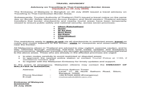 தாய்லாந்தில் உள்ள மலேசியர்கள் கம்போடியாவின் எல்லைப் பகுதிக்கு செல்ல வேண்டாம்