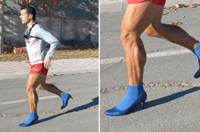 'ஹைஹீல்ஸ்' காலணியை அணிந்து கொண்டு பின்னோக்கி ஓடி உலக சாதனை