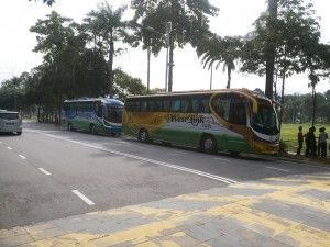 Bus ride sponsored for demonstration, use same colour buckets