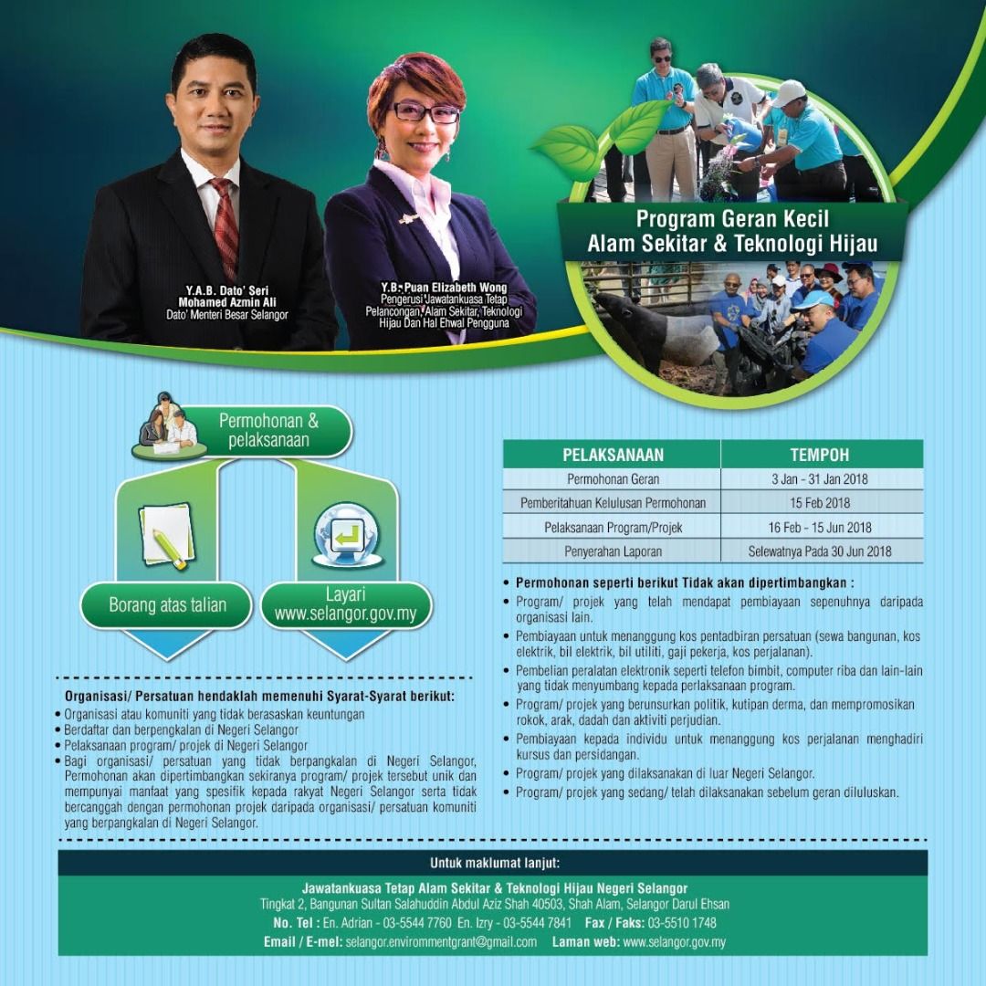 Selangor tawar Geran Kecil Alam Sekitar dan Teknologi Hijau