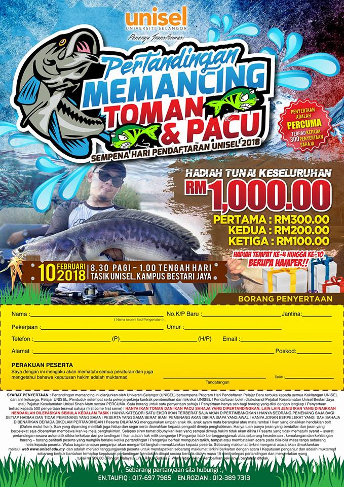 UNISEL anjur pertandingan pancing toman dan pacu
