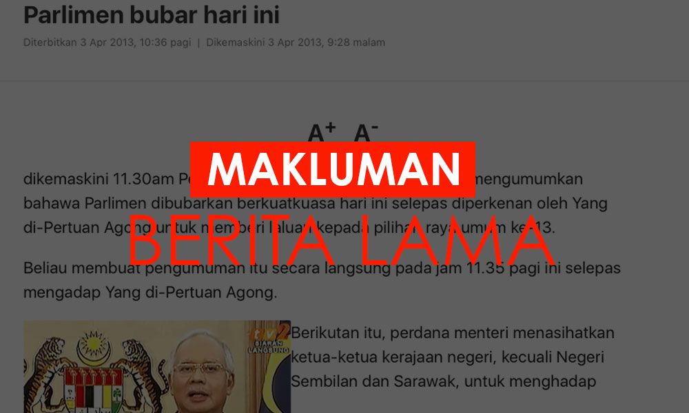 'Parlimen bubar hari ini' berita lama