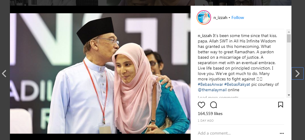 Nurul Izzah kongsi foto sayu bersama Anwar