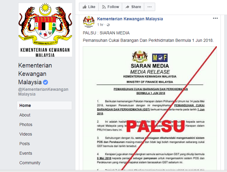 Permansuhan GST 1 Jun tidak sahih
