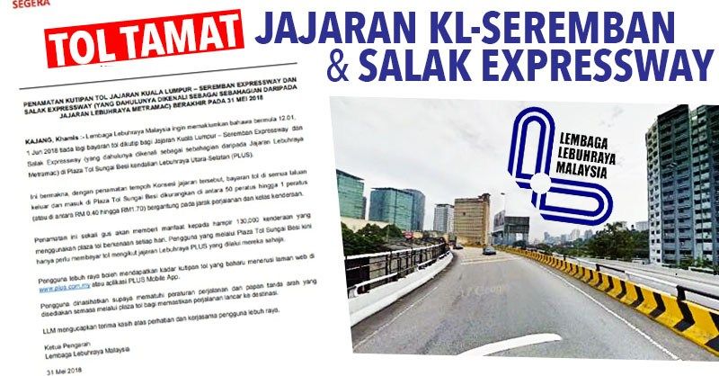 Kutipan tol Jajaran KL-Seremban, Salak Expressway tamat