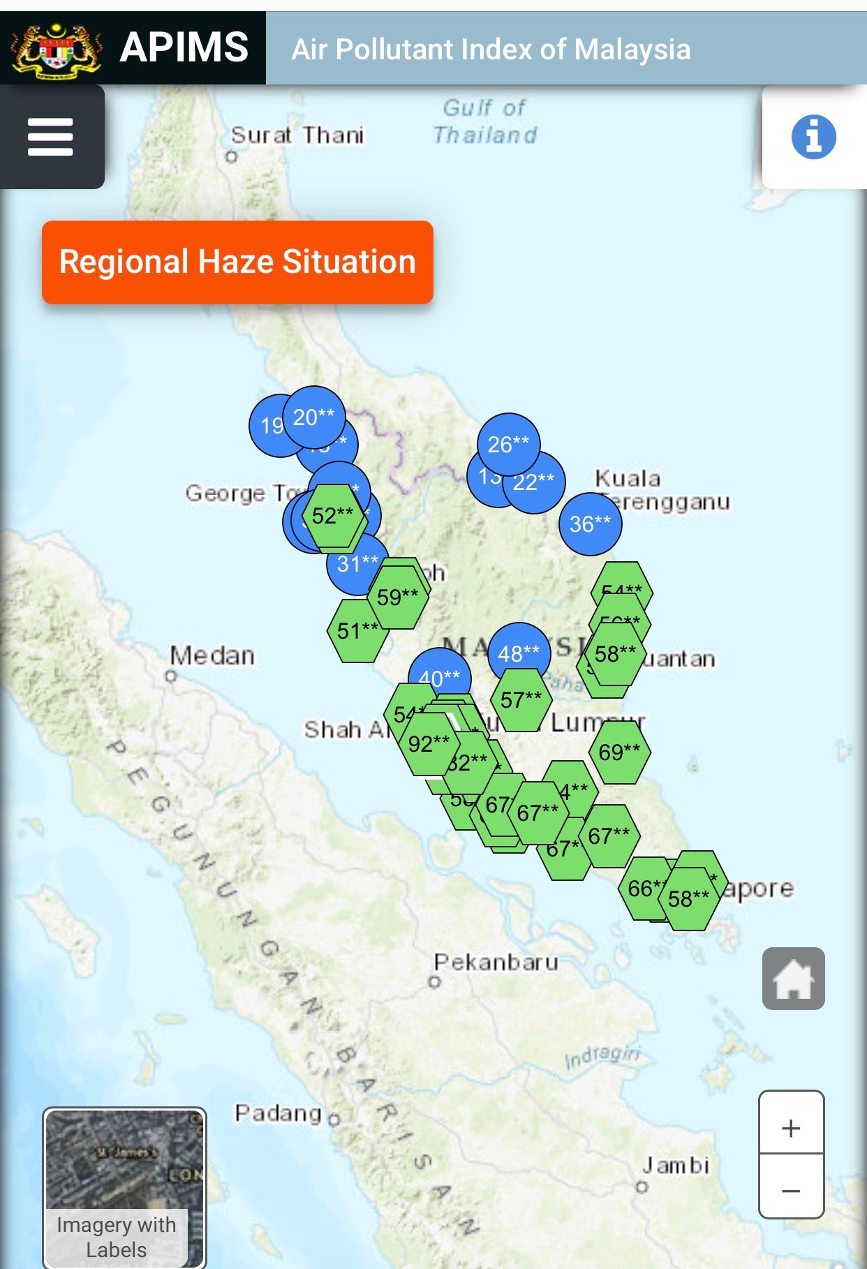 Kualiti udara di beberapa daerah pada tahap sederhana