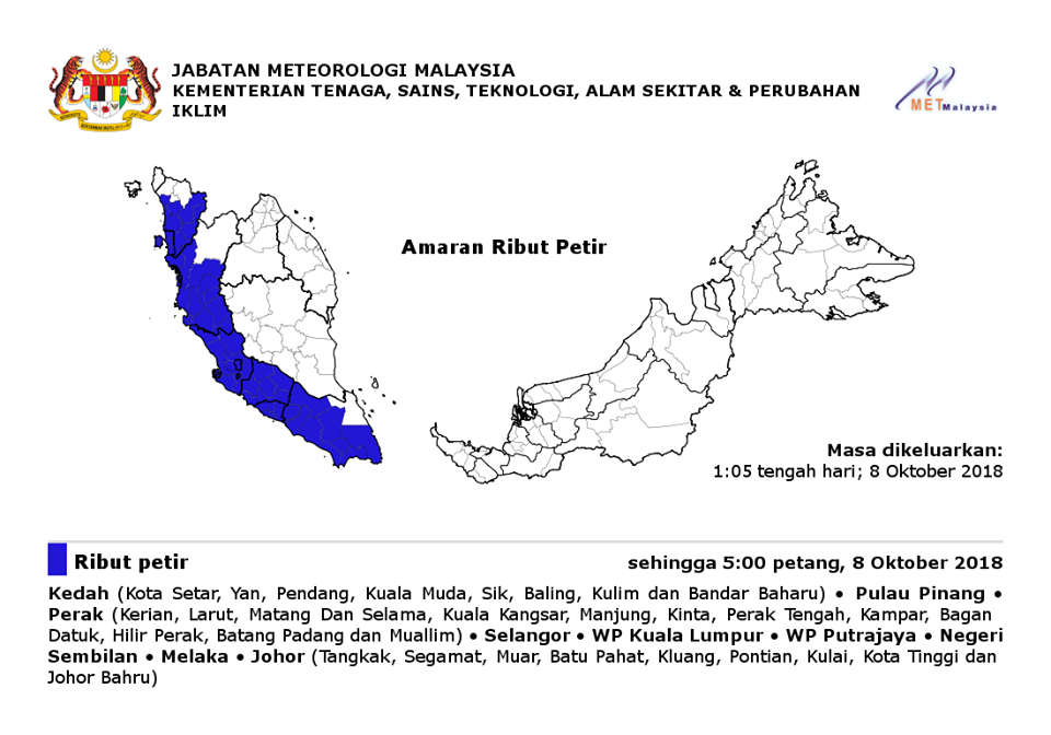 Amaran ribut petir sehingga jam 5 petang di Selangor - METMalaysia