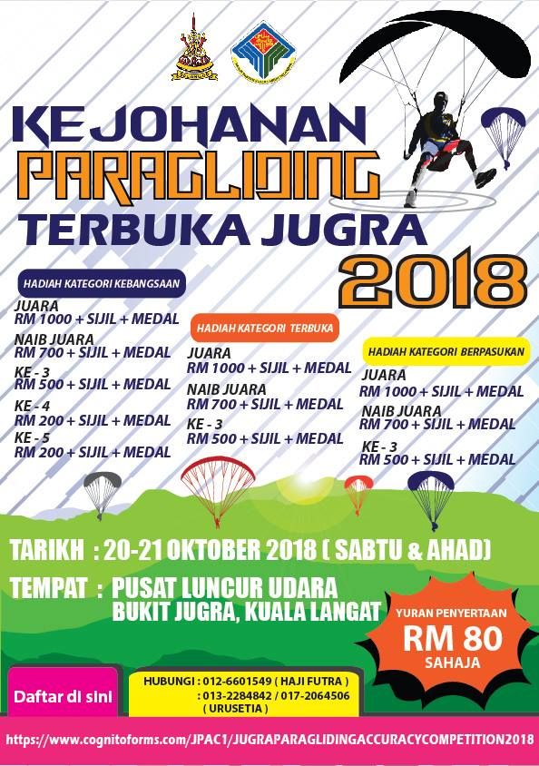 Kejohanan Paragliding Terbuka Jugra 2018 tawar hadiah RM7,000