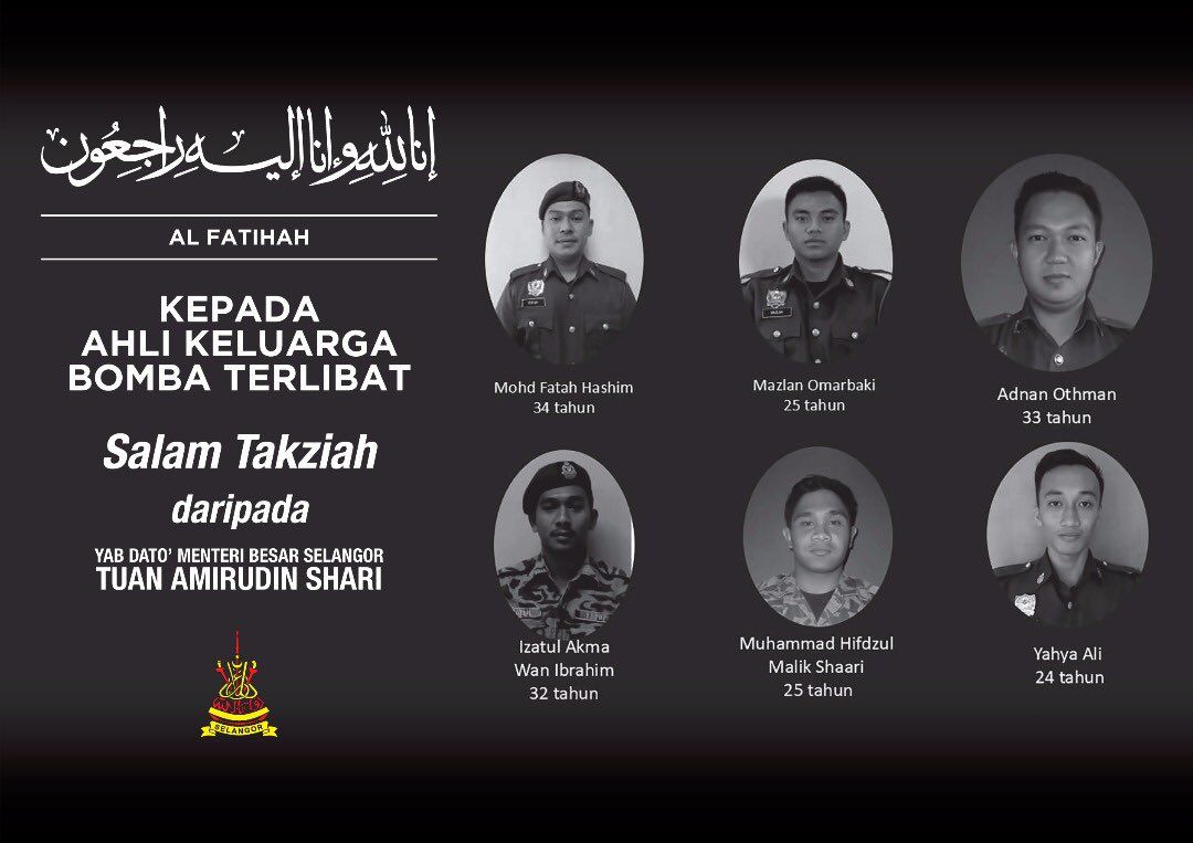MB: Selangor hulur bantuan RM20,000 waris 6 anggota Bomba
