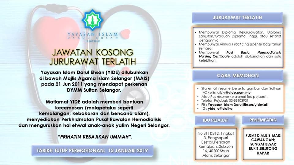YIDE buka permohonan jawatan jururawat terlatih