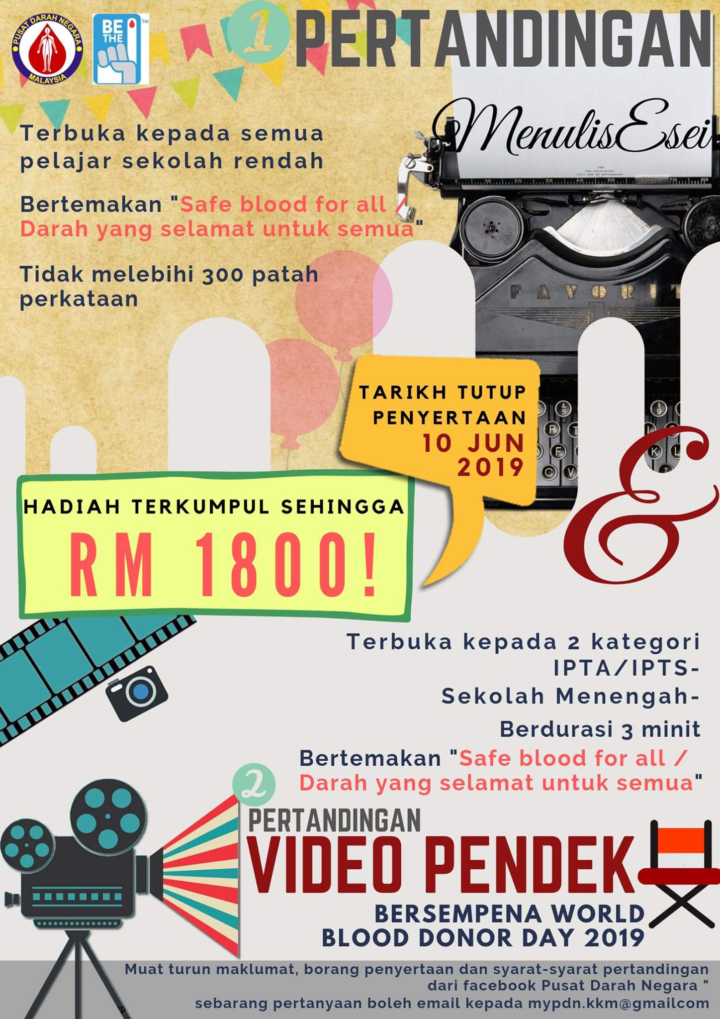 Pusat Darah Negara anjur pertandingan tulis esei, video pendek