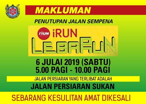 Jalan ditutup sempena iRUN Lebarun Shah Alam 2019