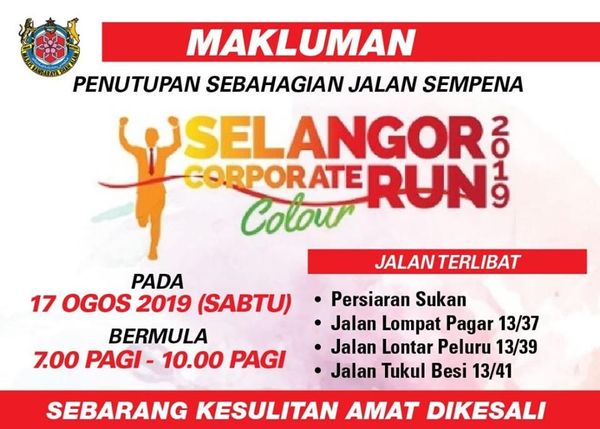 MBSA Closes Shah Alam Roads for the Selangor Corporate Color Run 2019