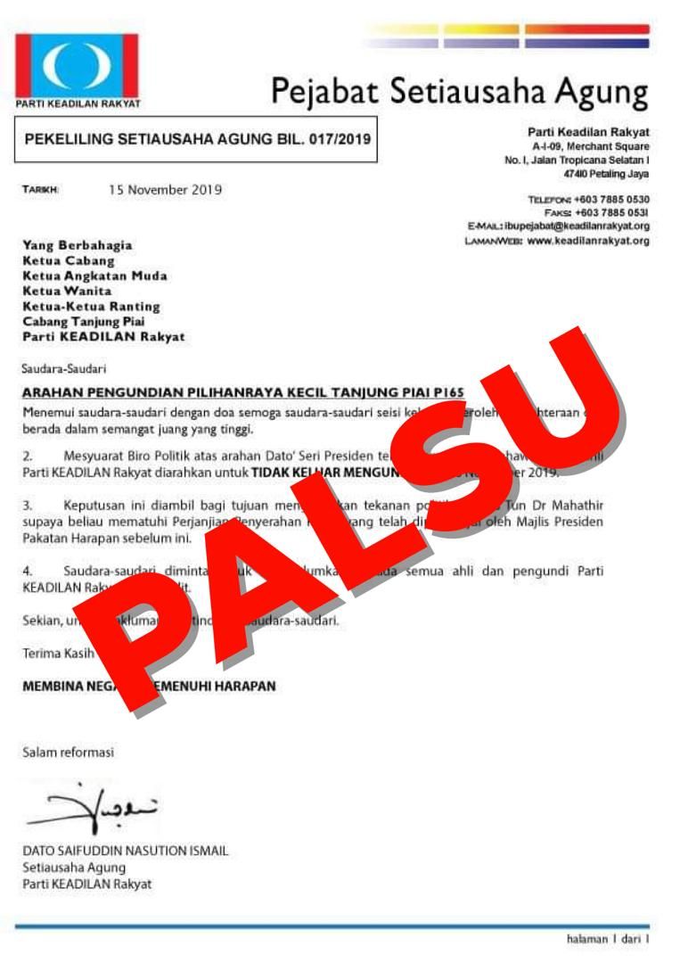 Surat palsu taktik kotor musuh politik