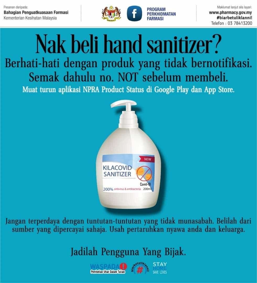 Jangan beli cecair basmi kuman tiada kelulusan KKM