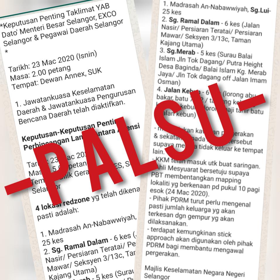 Palsu, elak kongsi mesej empat lokasi panas di Selangor