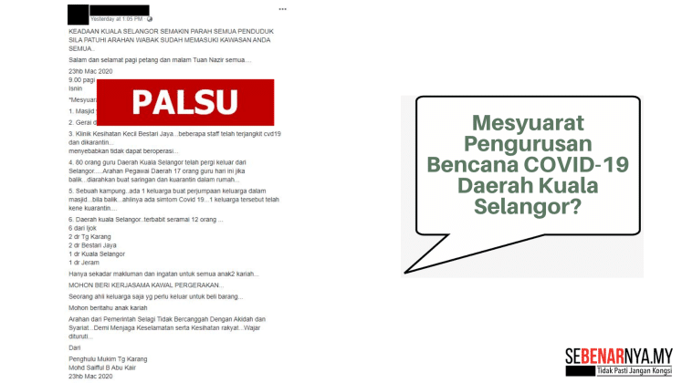Covid-19: PDT Kuala Selangor nafi mesej tular