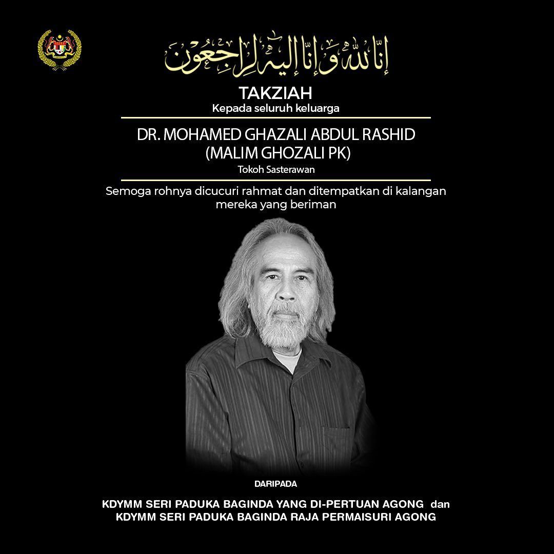 Agong zahir takziah pemergian tokoh sasterawan Dr Mohamed Ghazali