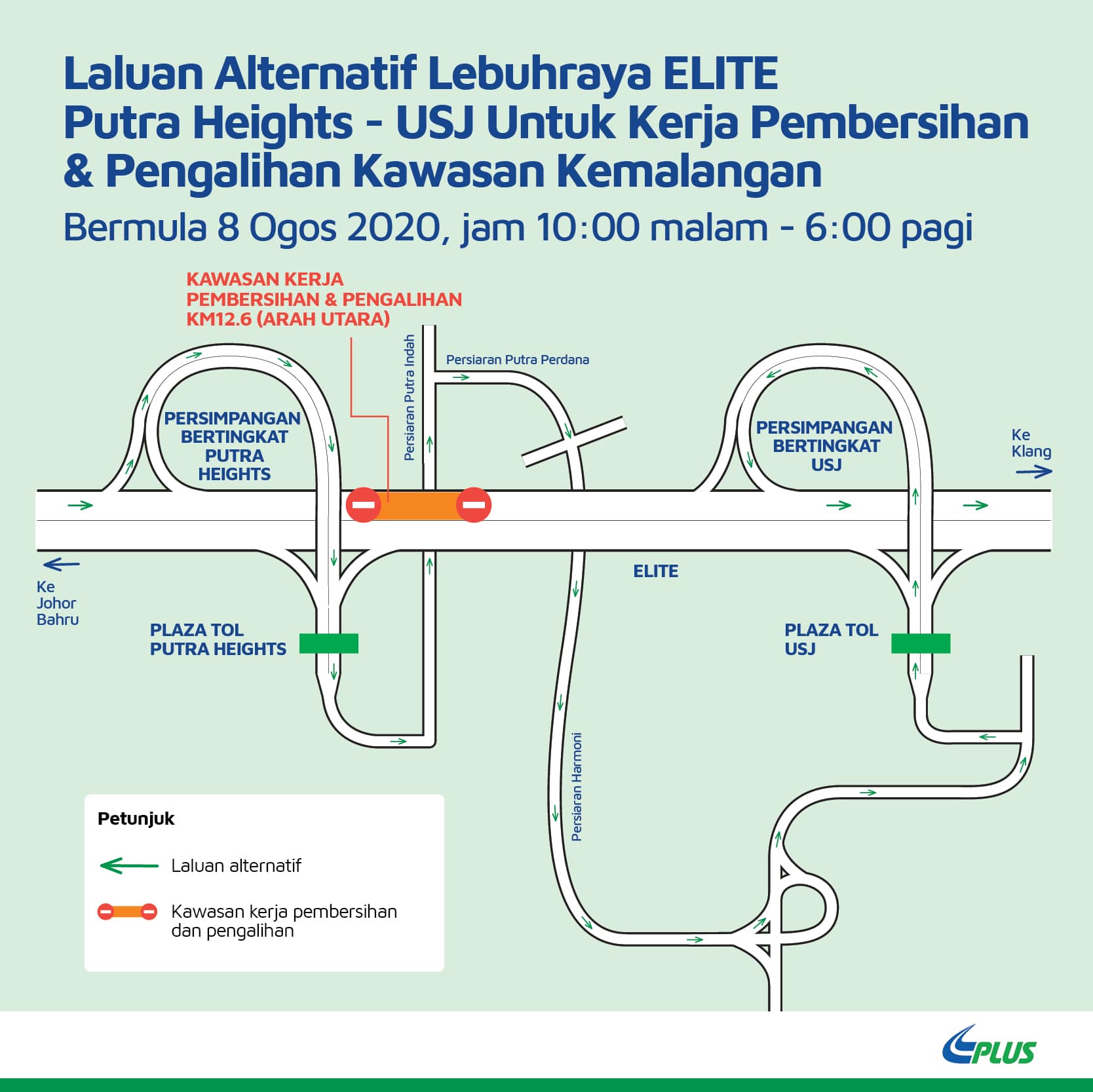 Plus: Laluan Putra Heights - USJ ke Utara ditutup sementara