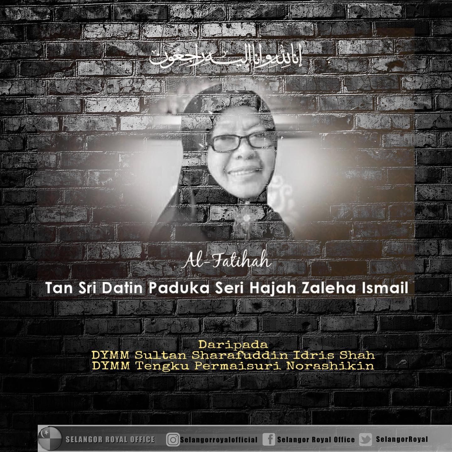 Sultan, Permaisuri zahir takziah pemergian Tan Sri Zaleha Ismail